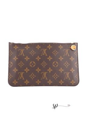 Authentic Louis Vuitton Monogram Canvas Wristlet Pouch - Brown/Gold Accent